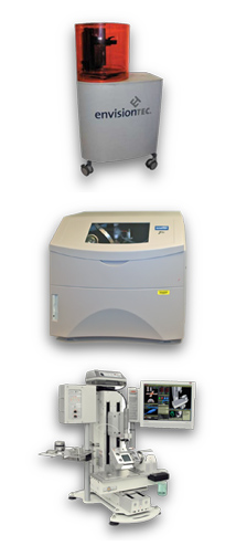 Envisiontec Perfactory, Solidscape T66s and our Gemvision Revo 540 B milling system